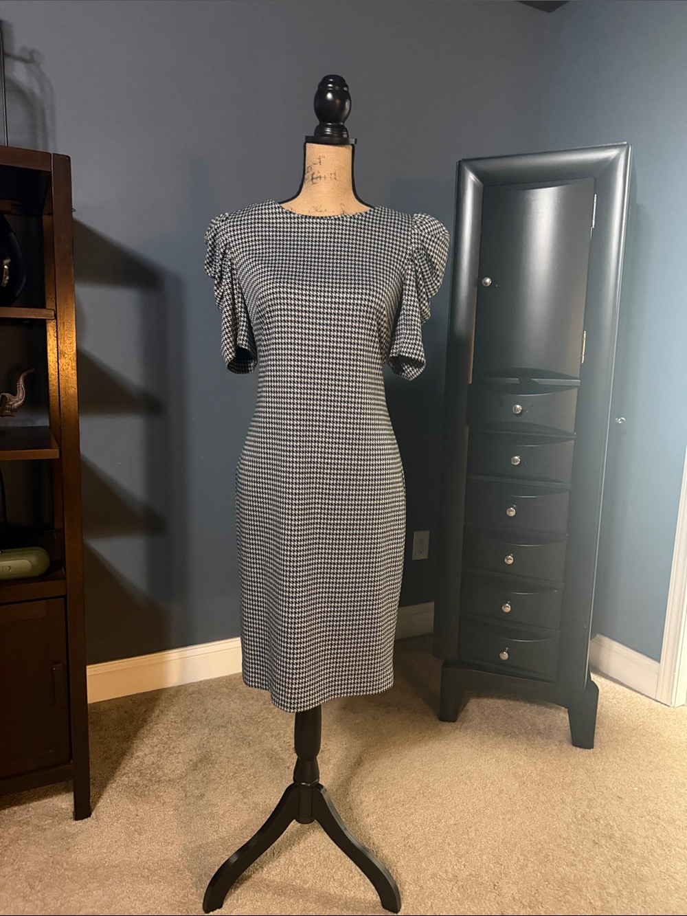 Calvin Klein Black & White Houndstooth Midi Dress